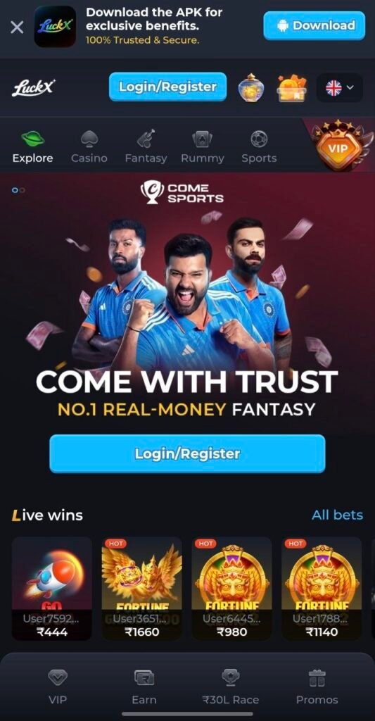 LUCKX Game platform featuring sports, casino games, bonuses, and mobile-friendly gaming options.